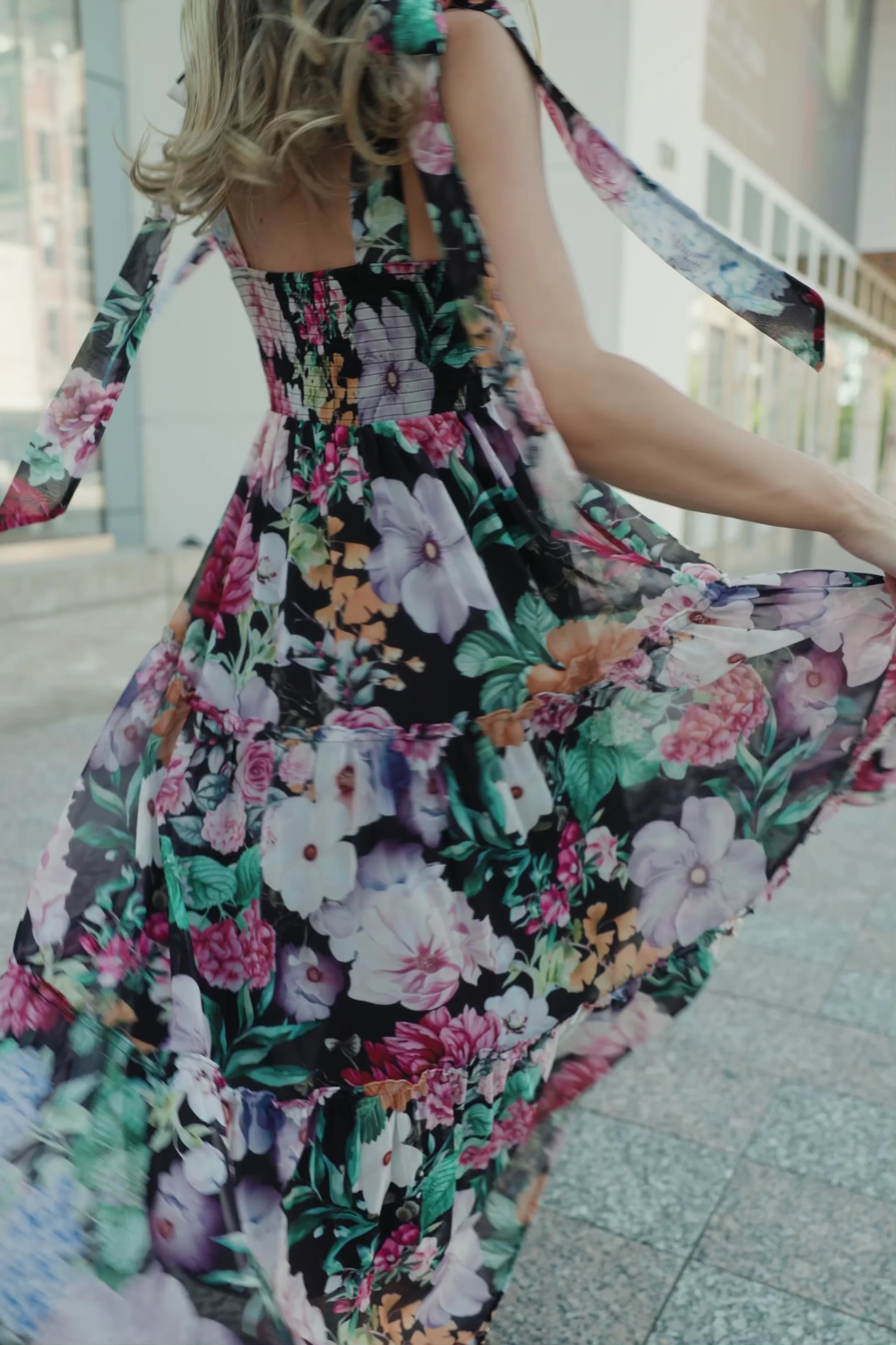 Anita Maxi Dress — Black Multi Floral Chiffon