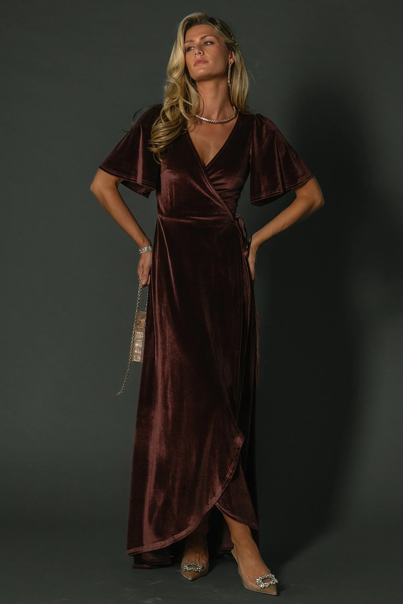Katelyn Velvet Maxi Wrap Dress — Clove Maxi