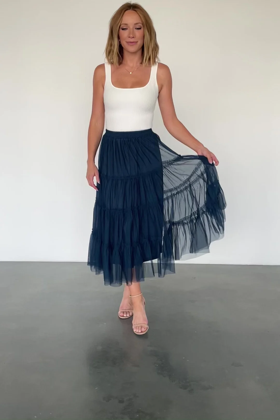 Galena Tulle Skirt — Deep Topaz Tiered Midi
