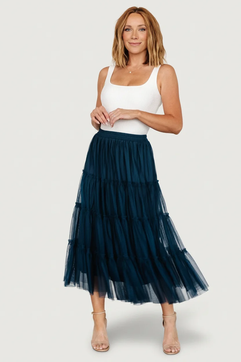 Galena Tulle Skirt — Deep Topaz Tiered Midi 3 Galena Tulle Skirt — Deep Topaz Tiered Midi