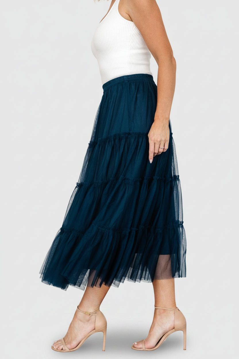 Galena Tulle Skirt — Deep Topaz Tiered Midi 4 Galena Tulle Skirt — Deep Topaz Tiered Midi