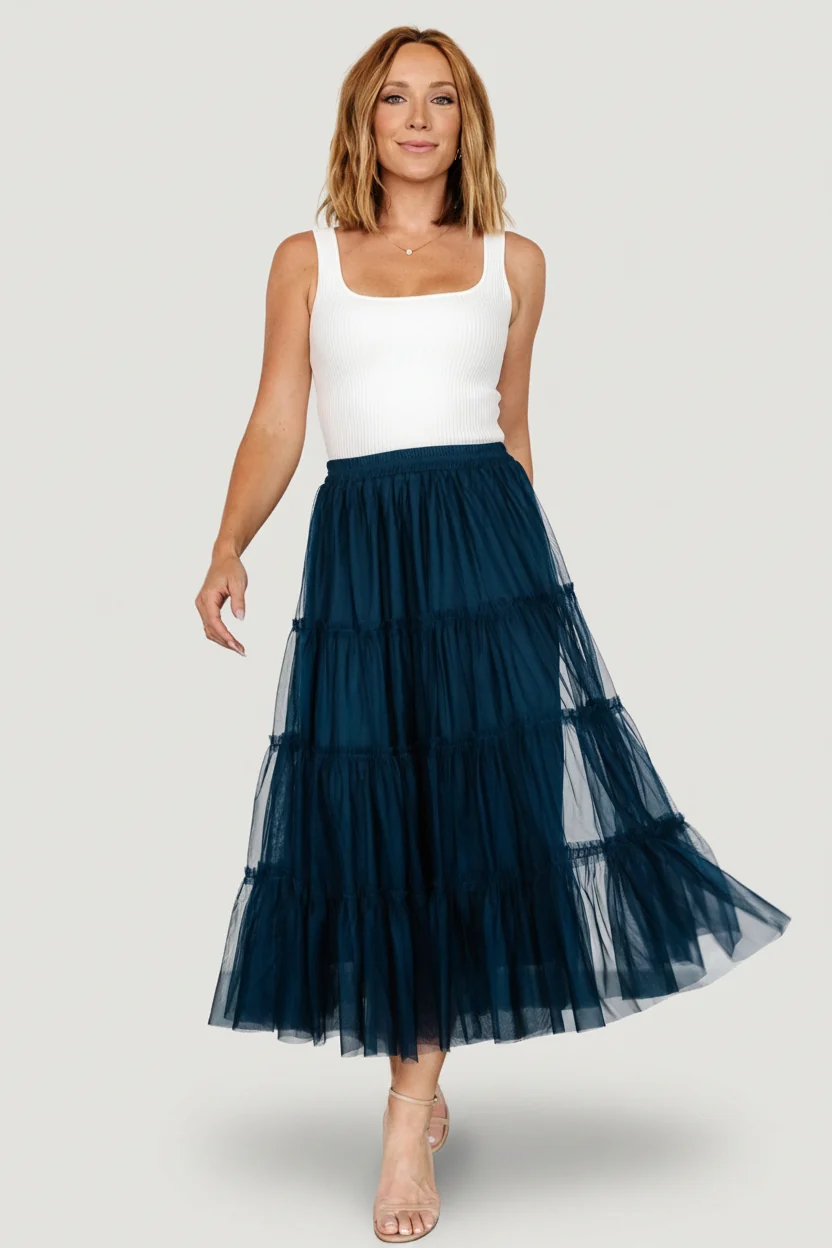 Galena Tulle Skirt — Deep Topaz Tiered Midi 5 Galena Tulle Skirt — Deep Topaz Tiered Midi