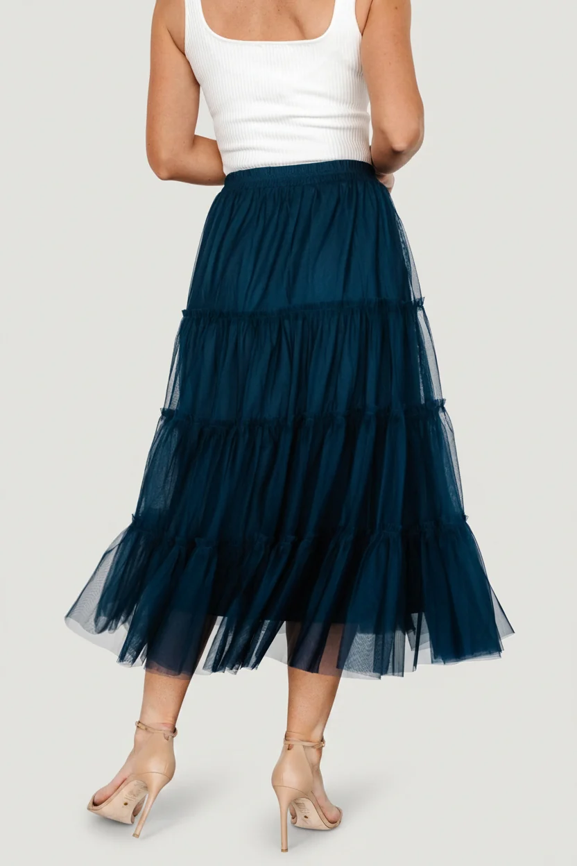 Galena Tulle Skirt — Deep Topaz Tiered Midi 6 Galena Tulle Skirt — Deep Topaz Tiered Midi