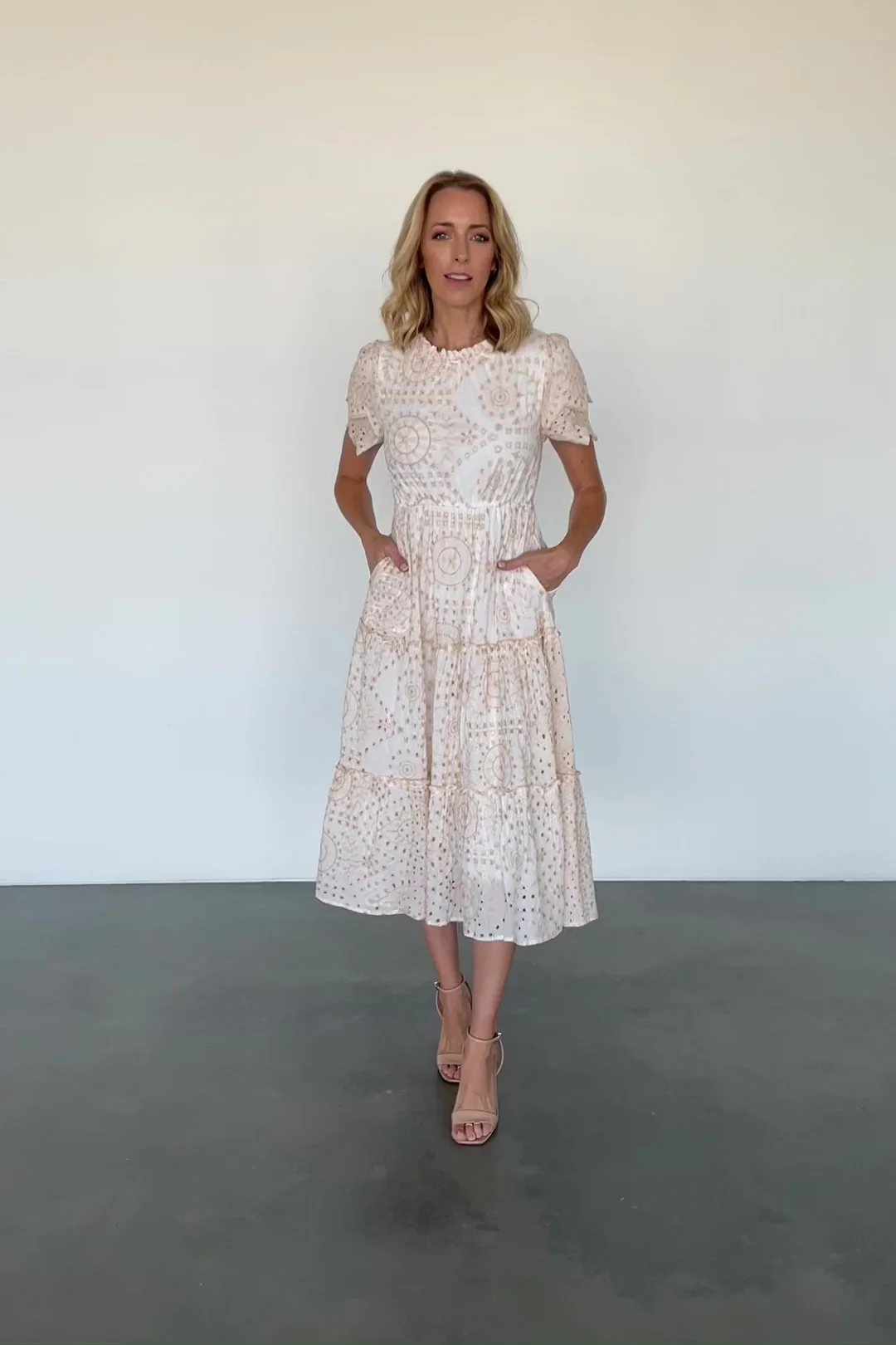 Mirabel Eyelet Midi Dress — White & Natural
