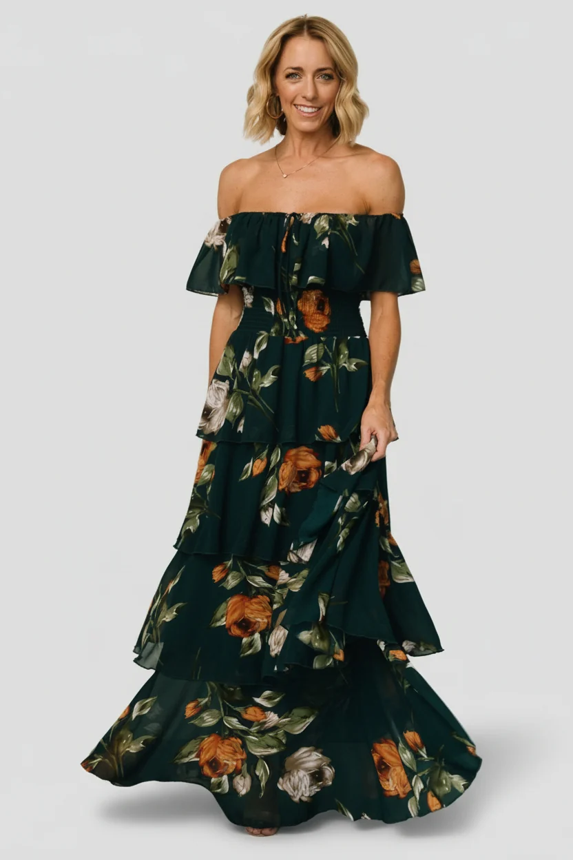 Carina Off-Shoulder Maxi Dress — Deep Topaz