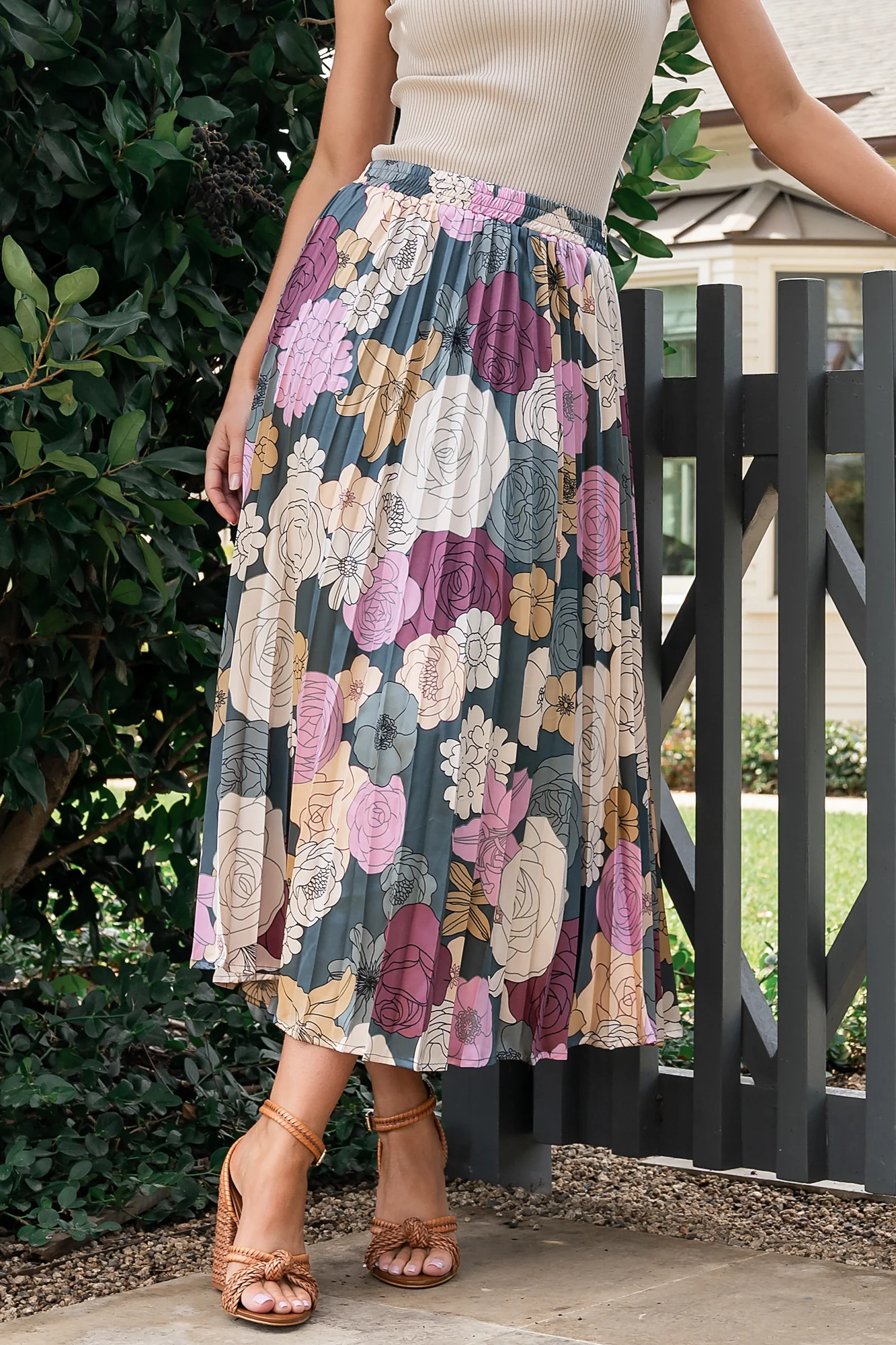 Cori Pleated Skirt - Vintage Teal Satin Midi