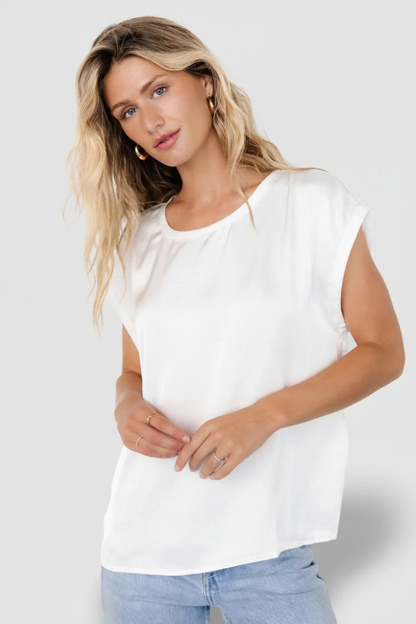 Adina Satin-Look Oversized Top — White