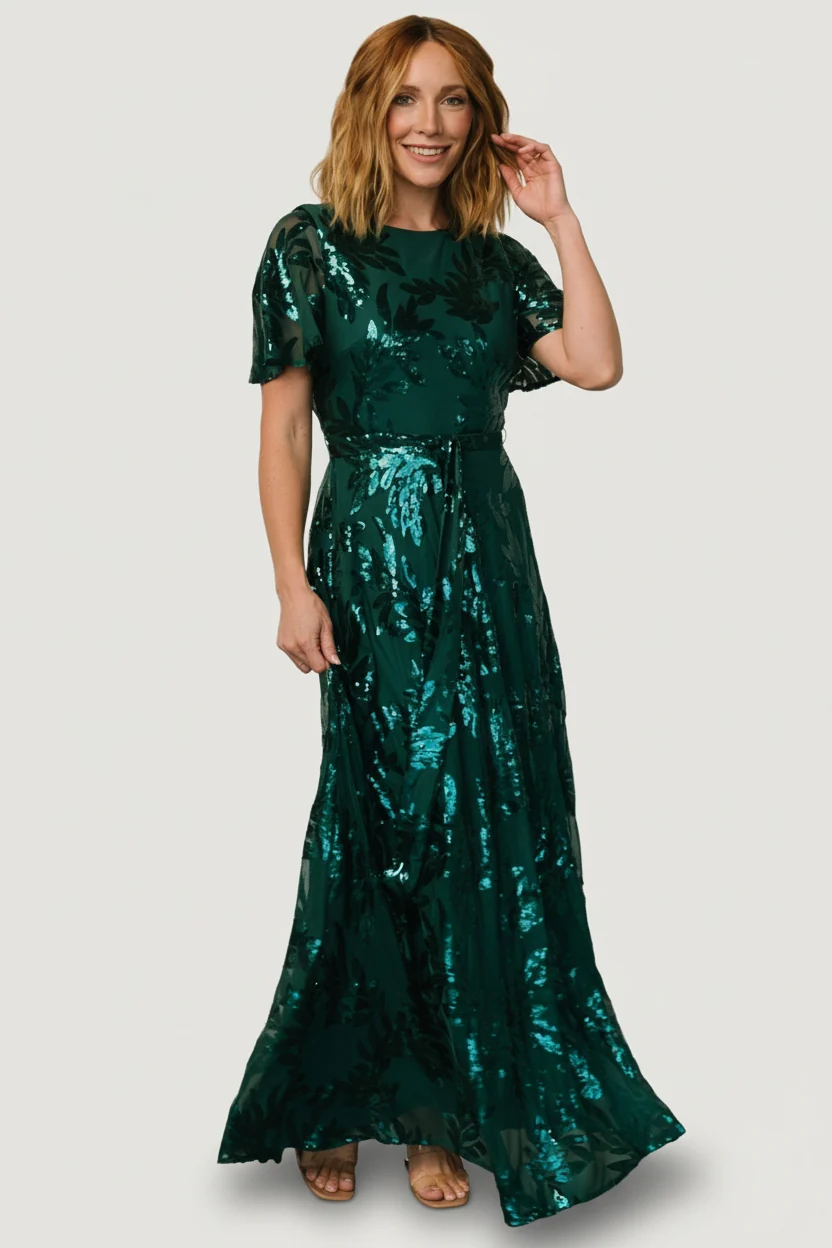 Muse Sequin Maxi Dress — Emerald Green Gown 1 Muse Sequin Maxi Dress — Emerald Green Gown
