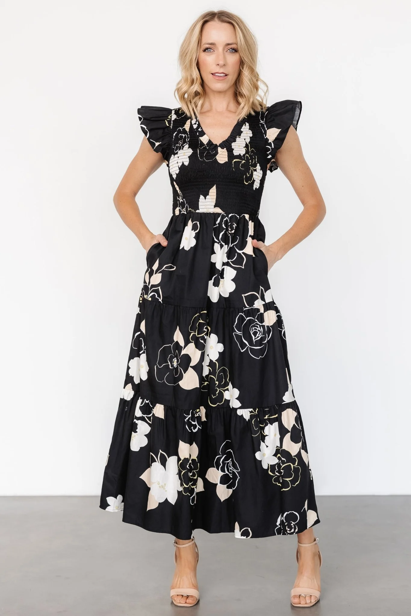 Ranchero Smocked Maxi Dress - Black Floral 16 Ranchero Smocked Maxi Dress - Black Floral