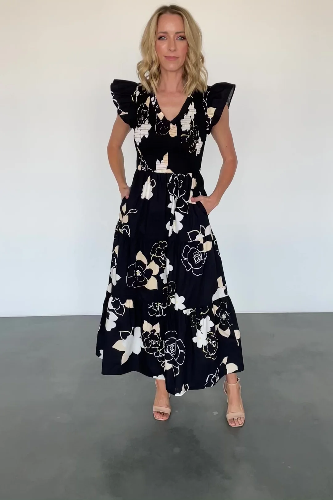Ranchero Smocked Maxi Dress - Black Floral