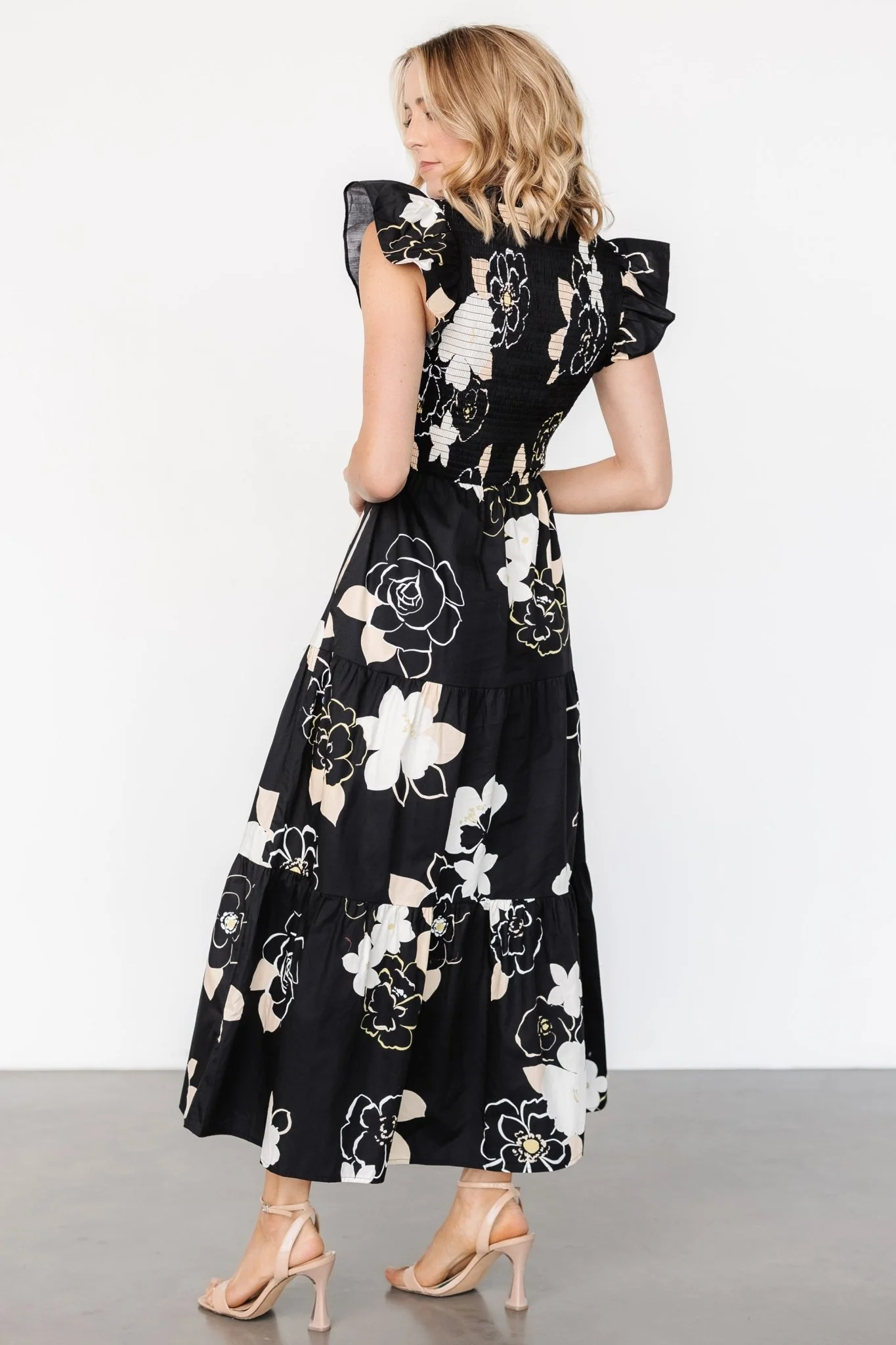 Ranchero Smocked Maxi Dress - Black Floral 5 Ranchero Smocked Maxi Dress - Black Floral