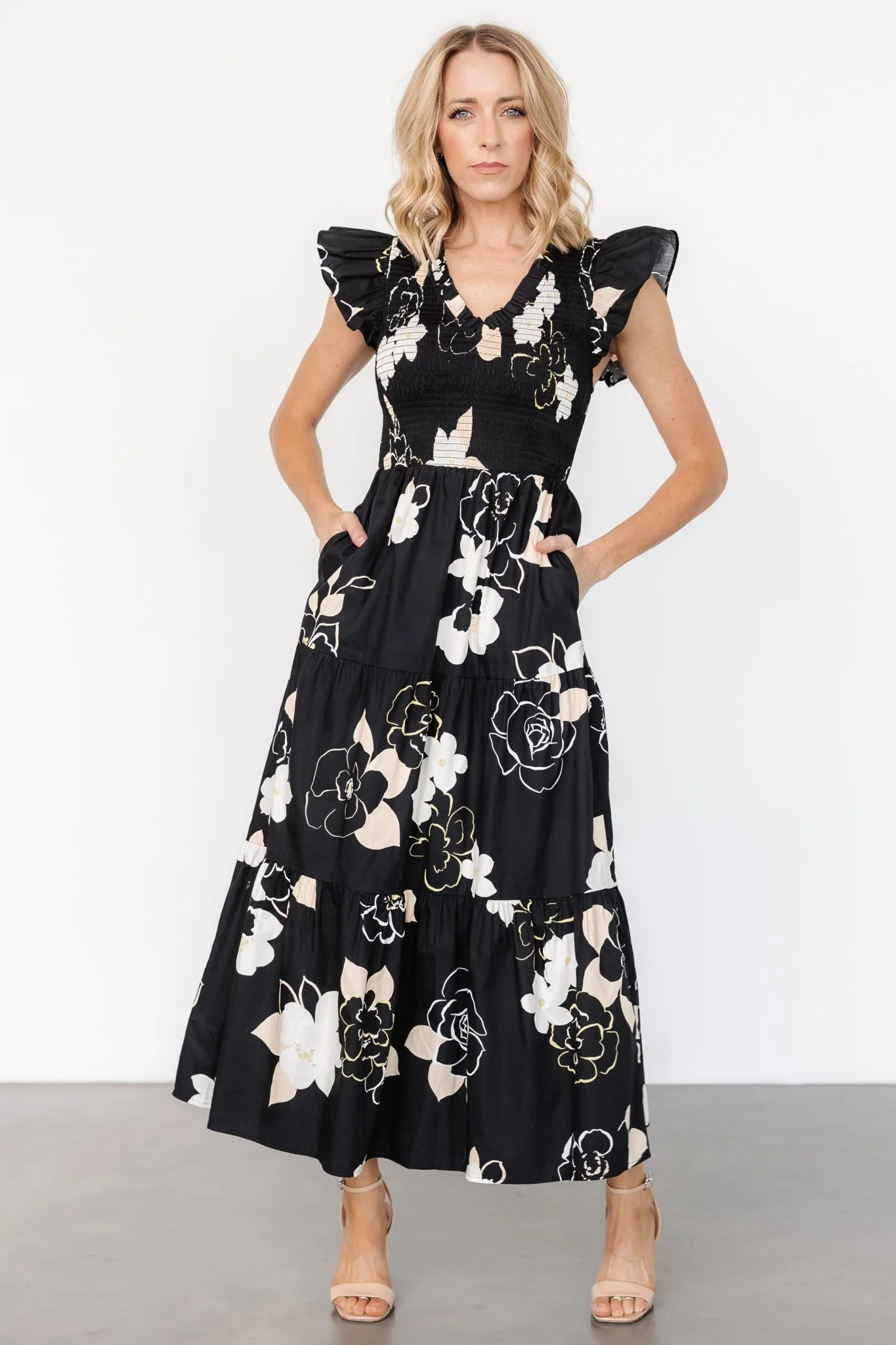 Ranchero Smocked Maxi Dress - Black Floral 6 Ranchero Smocked Maxi Dress - Black Floral