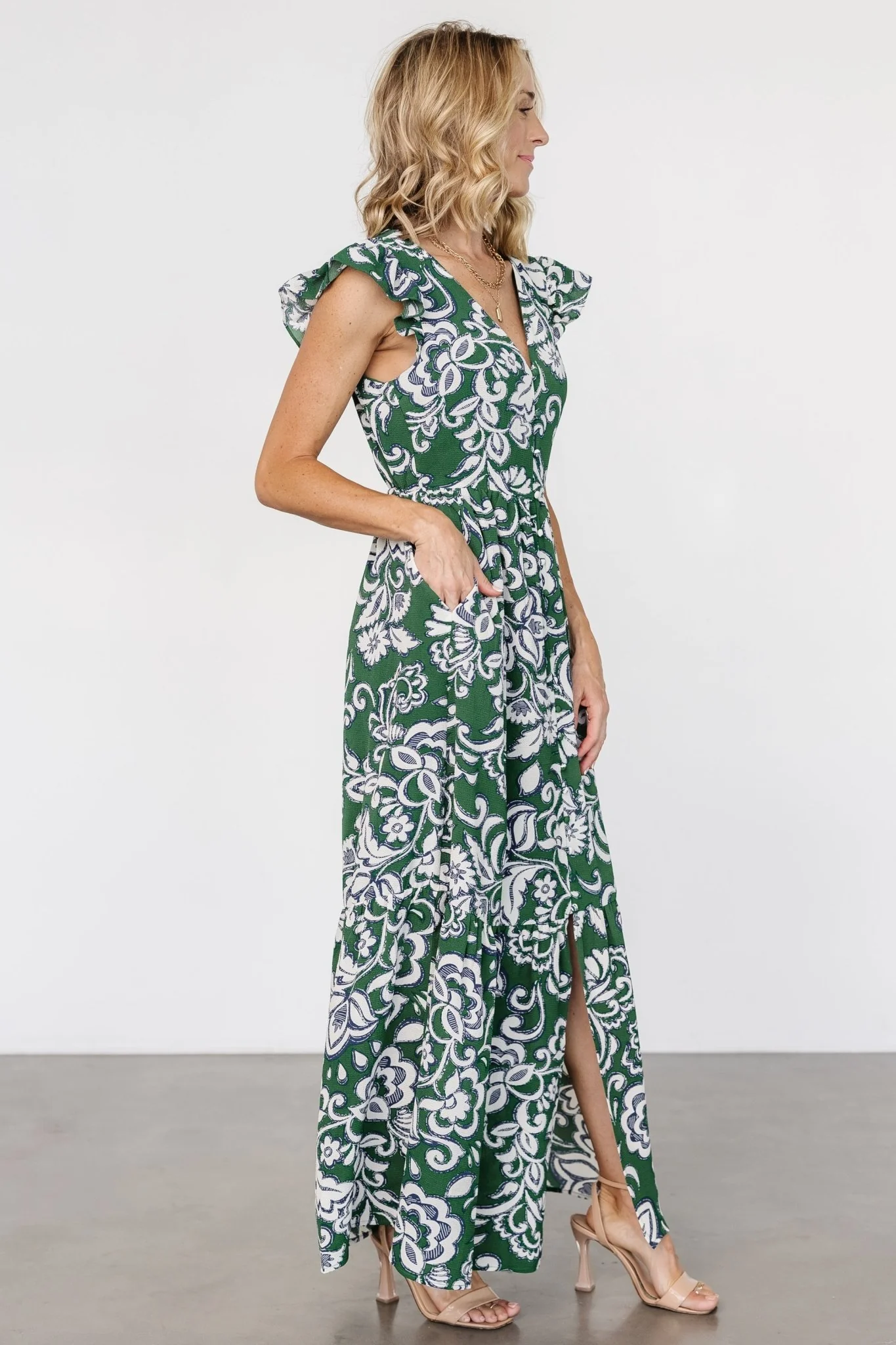 Kaia Button Maxi Dress - Green Botanical Print 3 Kaia Button Maxi Dress - Green Botanical Print