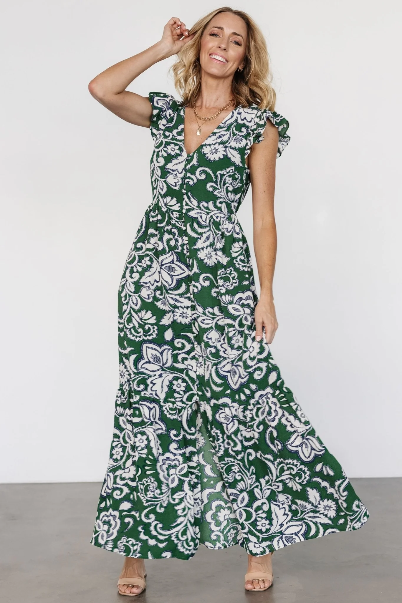 Kaia Button Maxi Dress - Green Botanical Print 4 Kaia Button Maxi Dress - Green Botanical Print