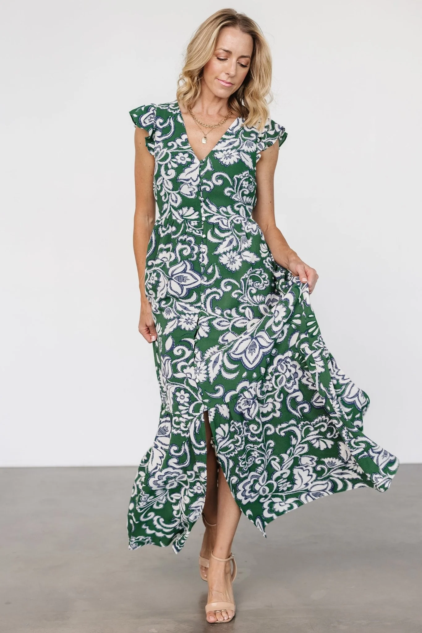 Kaia Button Maxi Dress - Green Botanical Print 6 Kaia Button Maxi Dress - Green Botanical Print