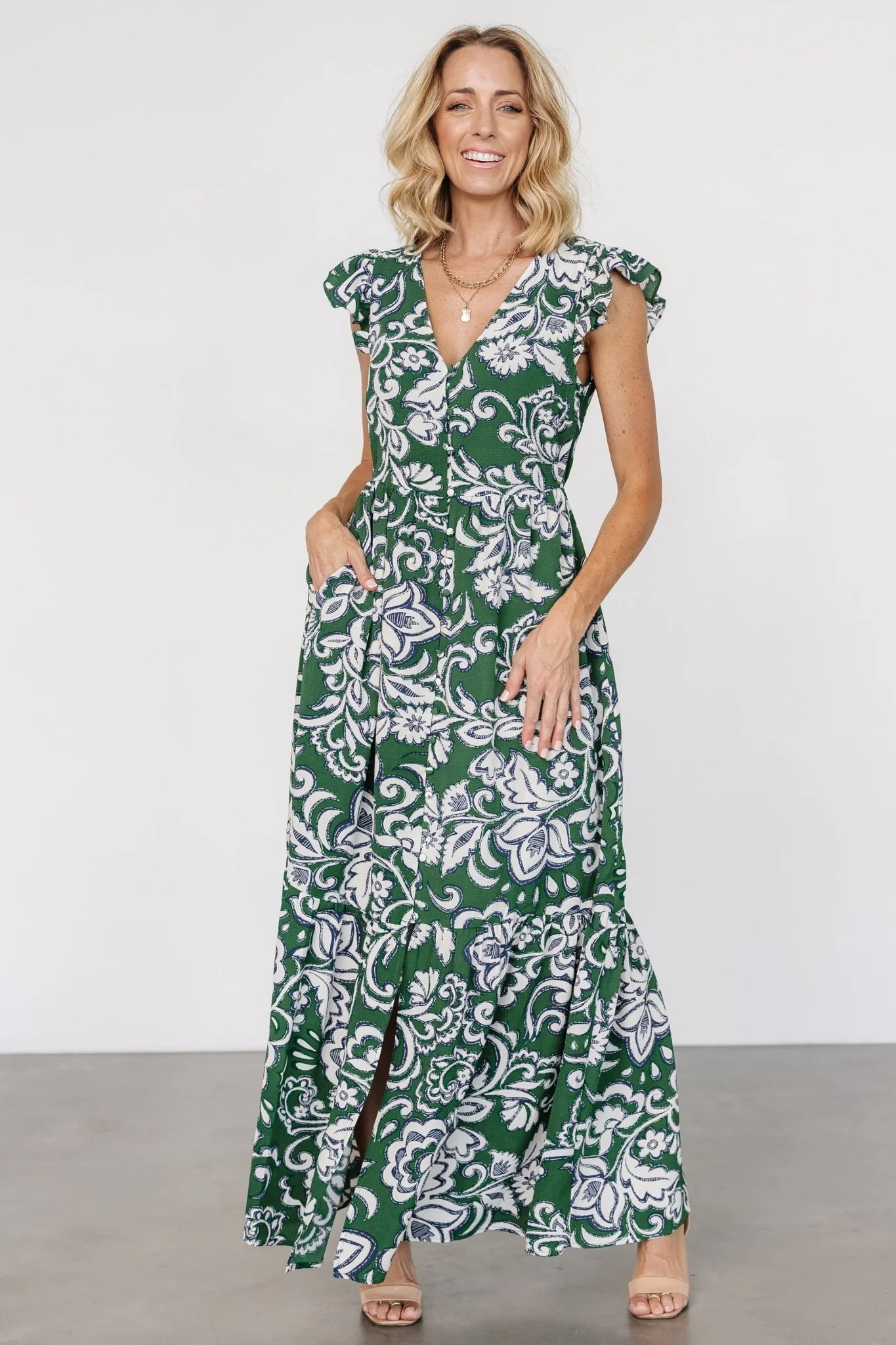 Kaia Button Maxi Dress - Green Botanical Print 7 Kaia Button Maxi Dress - Green Botanical Print