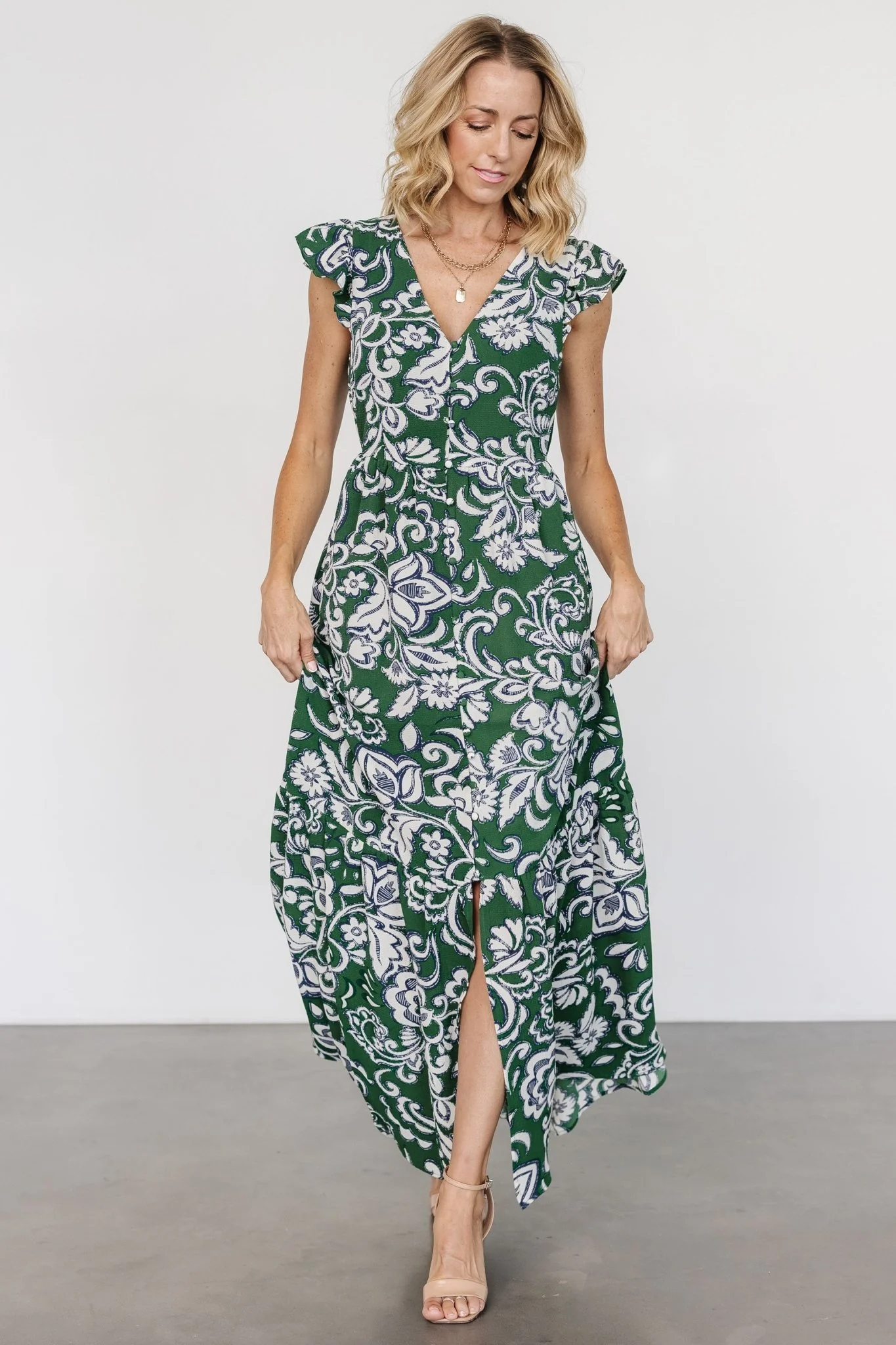 Kaia Button Maxi Dress - Green Botanical Print 8 Kaia Button Maxi Dress - Green Botanical Print
