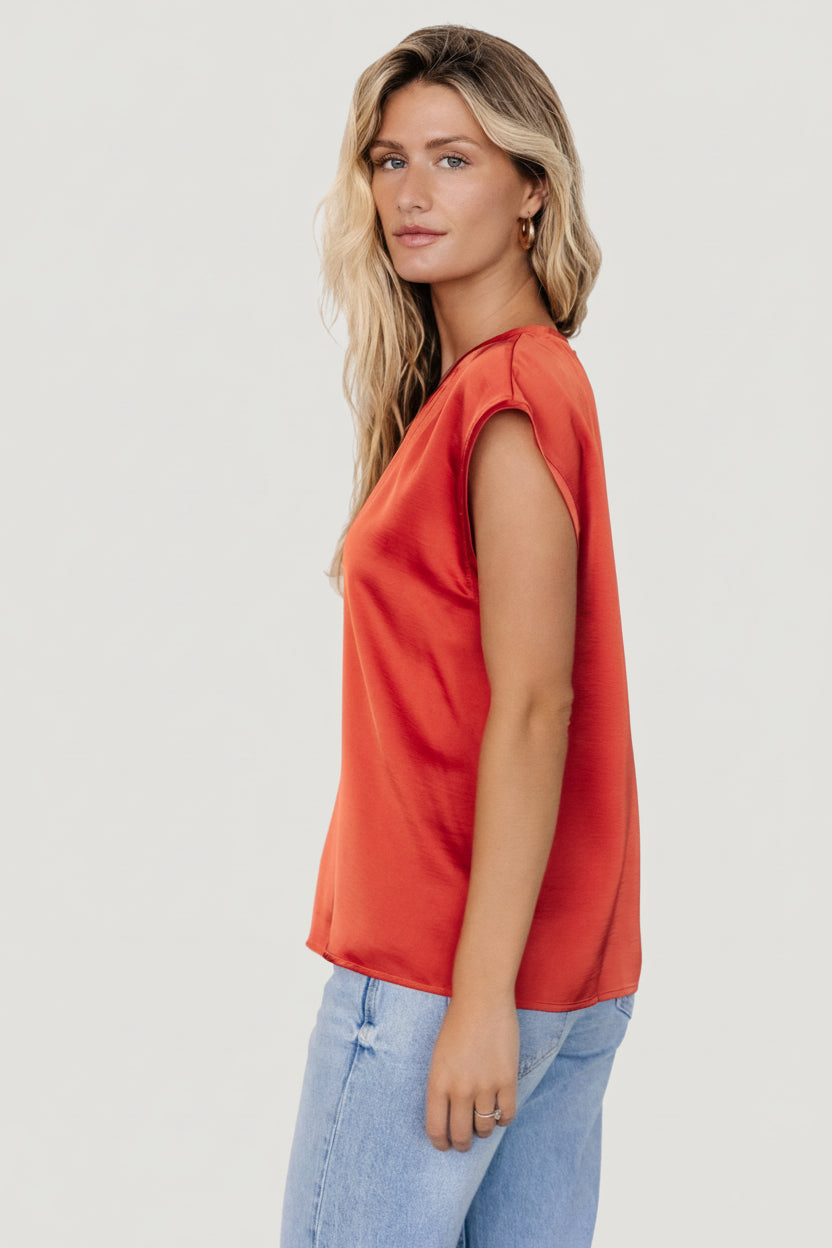 Adina Satin-Effect Oversized Top — Rust