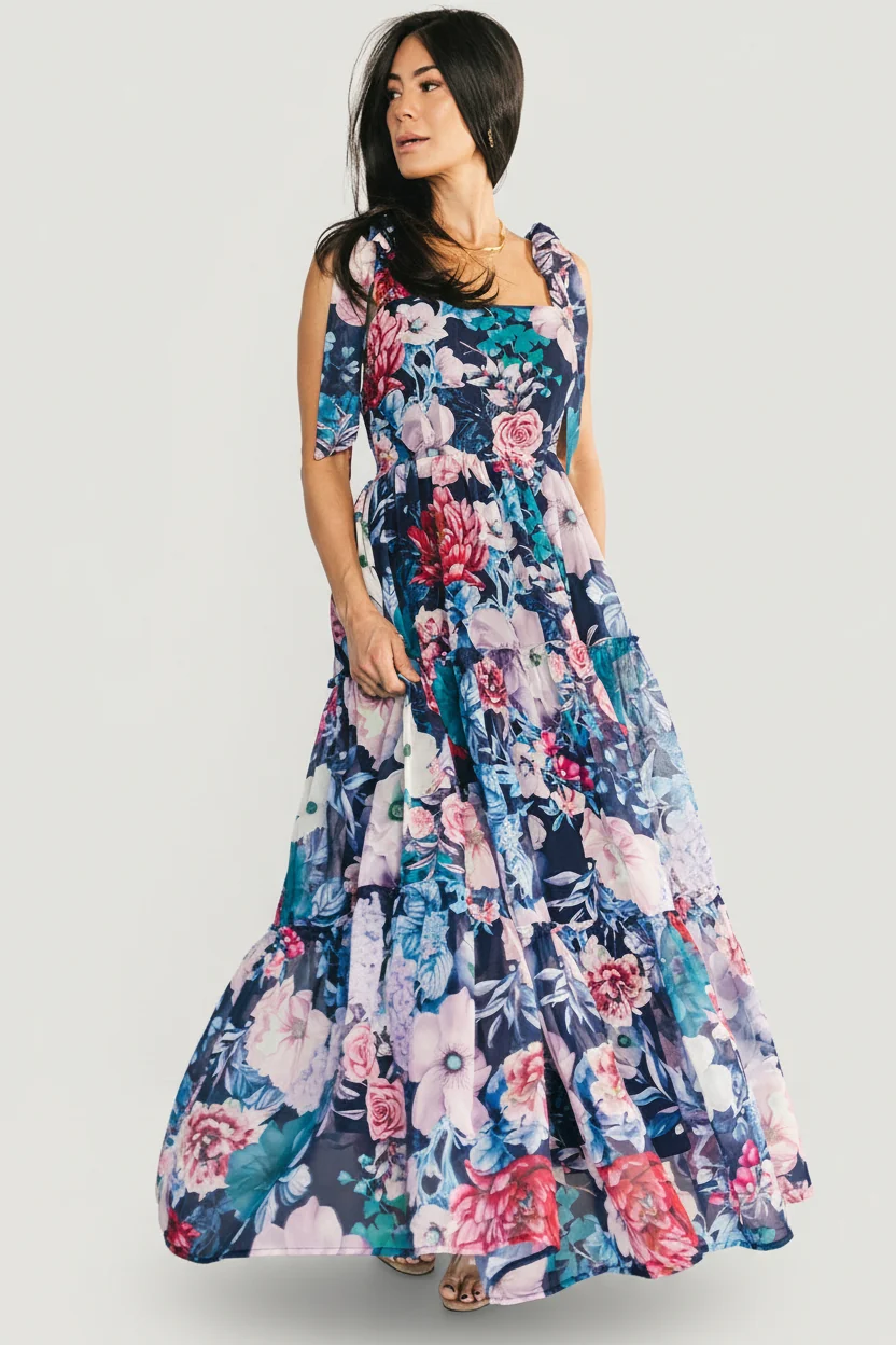 Anita Maxi Dress - Dark Blue Floral Chiffon 16 Anita Maxi Dress - Dark Blue Floral Chiffon