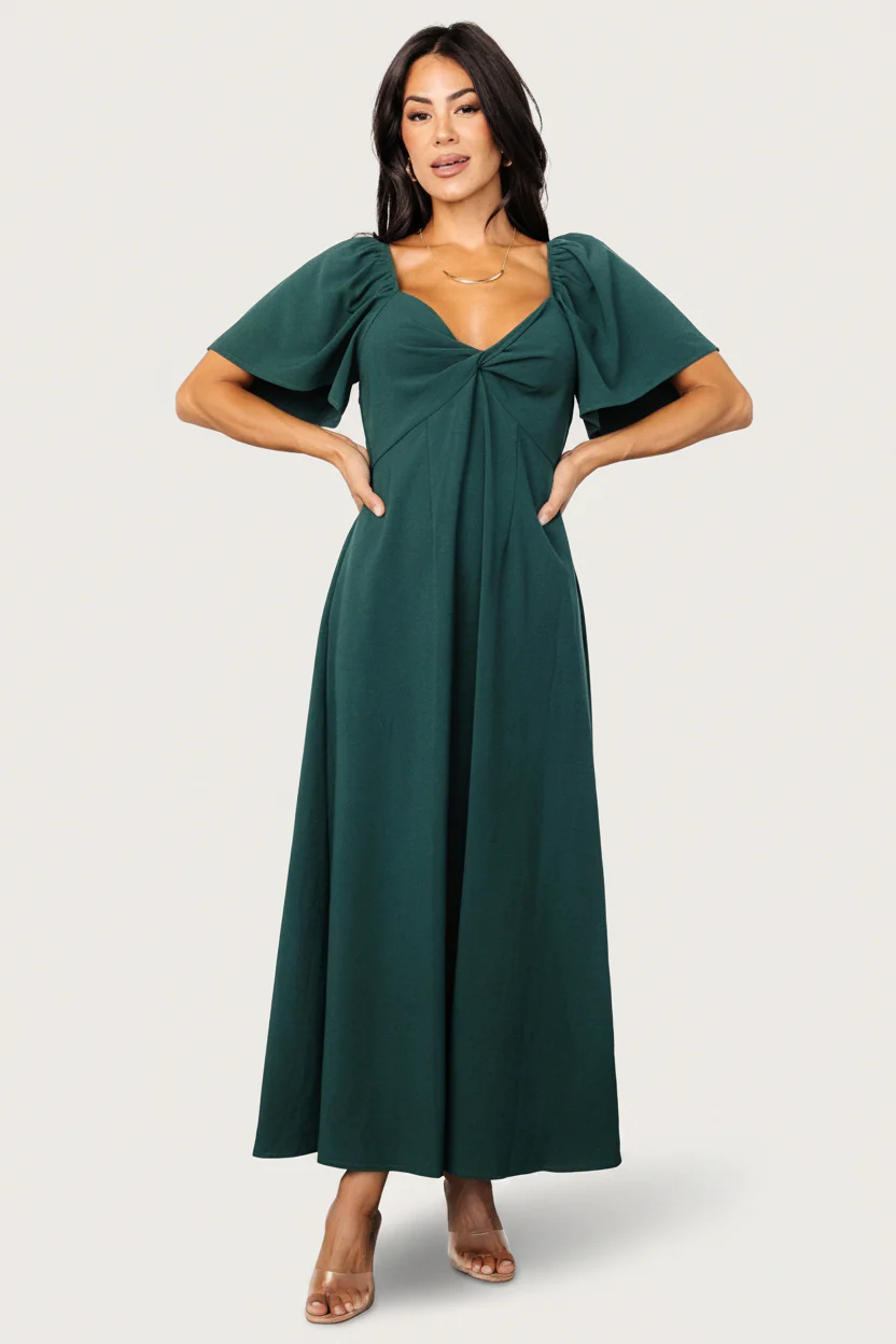 Indie Back Tie Midi Dress, Dark Green