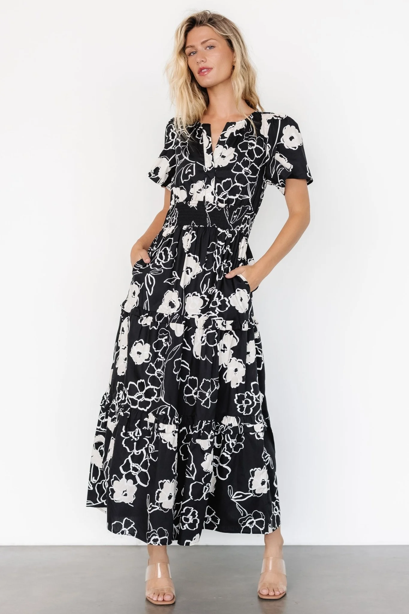 Kiana Poplin Maxi Dress — Black + Cream