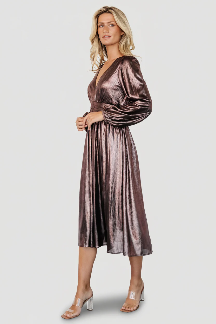 Aisha Shimmer Midi Dress - Bronze 1 Aisha Shimmer Midi Dress - Bronze