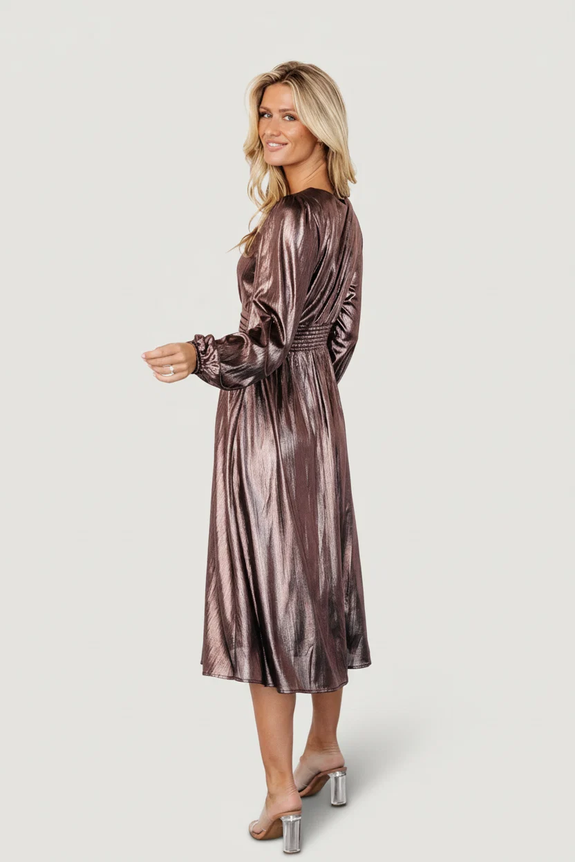 Aisha Shimmer Midi Dress - Bronze 2 Aisha Shimmer Midi Dress - Bronze
