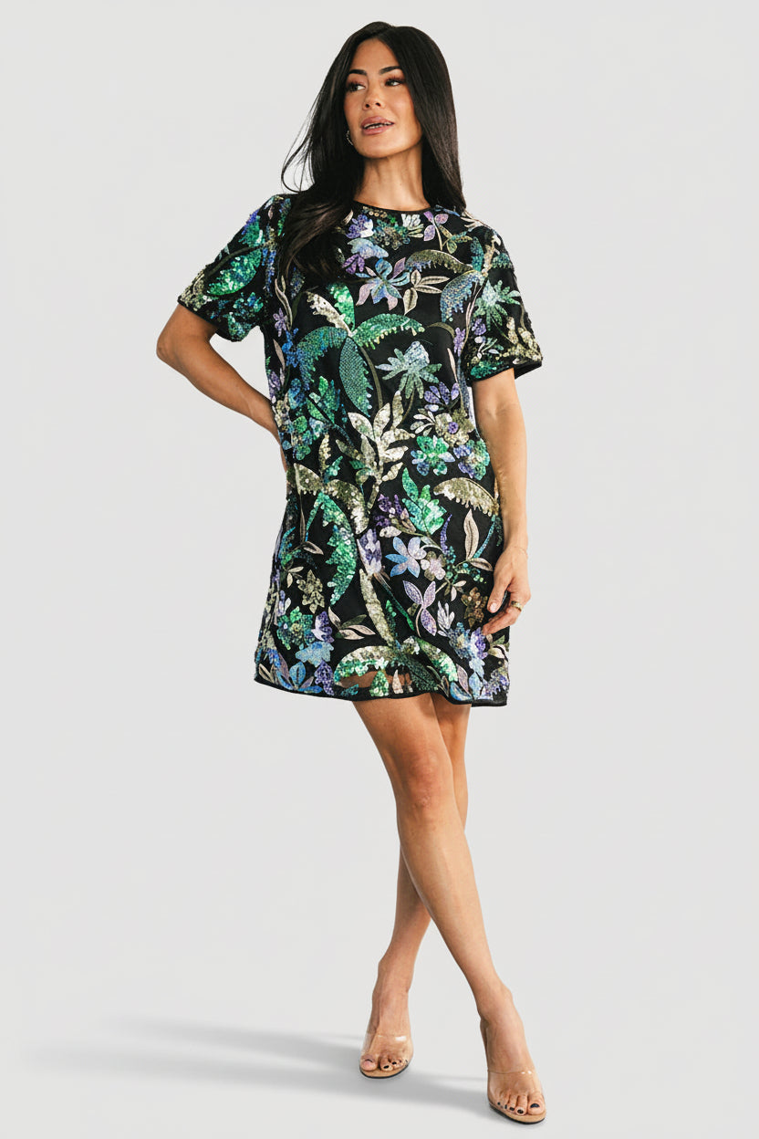 Patricia Sequin Short Dress - Black/Blue Multi