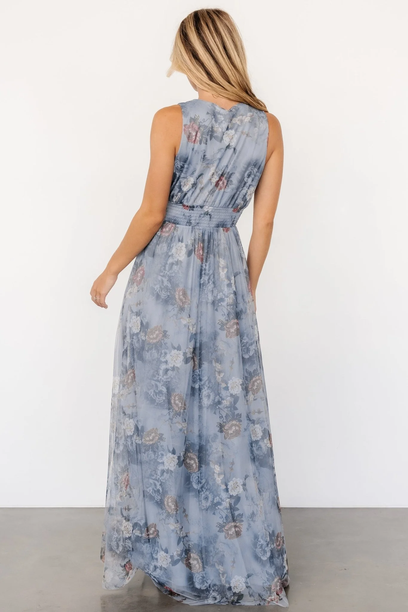 Kamila Tulle Maxi Dress - Dusty Blue Floral 5 Kamila Tulle Maxi Dress - Dusty Blue Floral