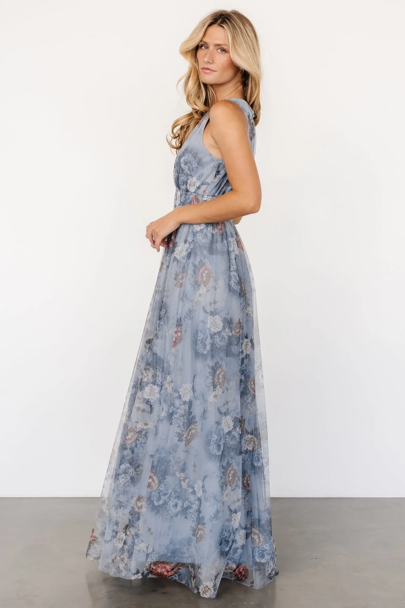 Kamila Tulle Maxi Dress - Dusty Blue Floral 7 Kamila Tulle Maxi Dress - Dusty Blue Floral