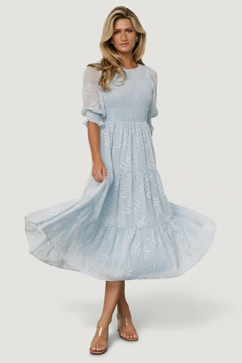 Nellie Smocked Midi Dress — Light Blue Chiffon 15 Nellie Smocked Midi Dress — Light Blue Chiffon